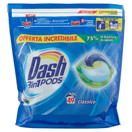 Dash PODS 3in1 Detersivo Lavatrice in Monodosi Classico 49 Lavaggi